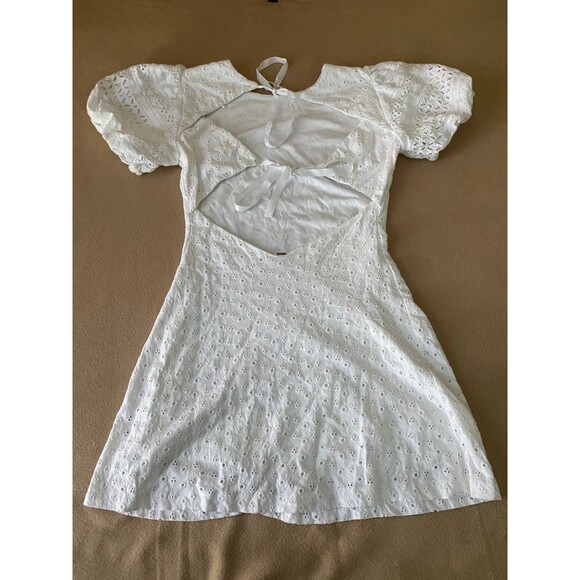 FREE PEOPLE Apricot Rose Eyelet Mini Dress with Puff Sleeve, White, XS $138 NWT - Picture 5 of 12